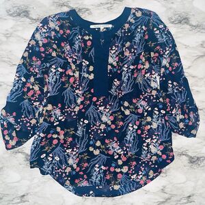Collective Concept Blouse Navy Floral Signed Sleeves Women S Cottagecore Summer